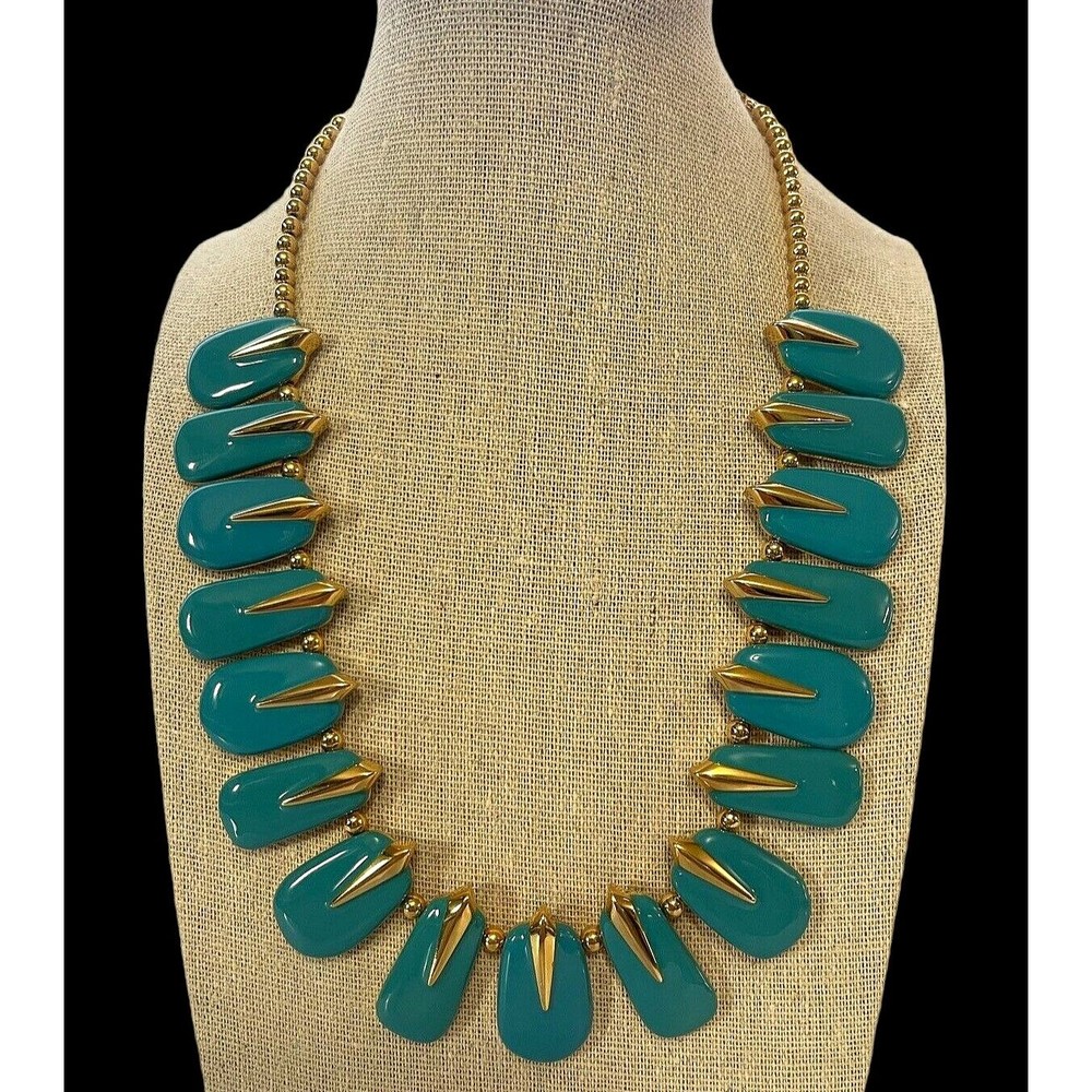 Joan Rivers Classics Collection Neckless Estate Statement Turquoise Gold Tone 10